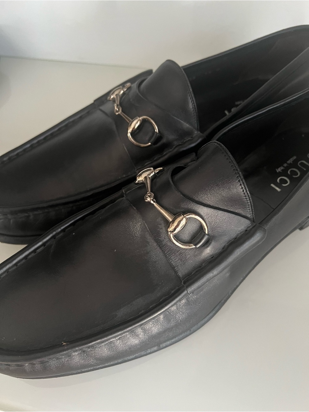 Gucci Black Leather Horsebit Slip-On Loafers